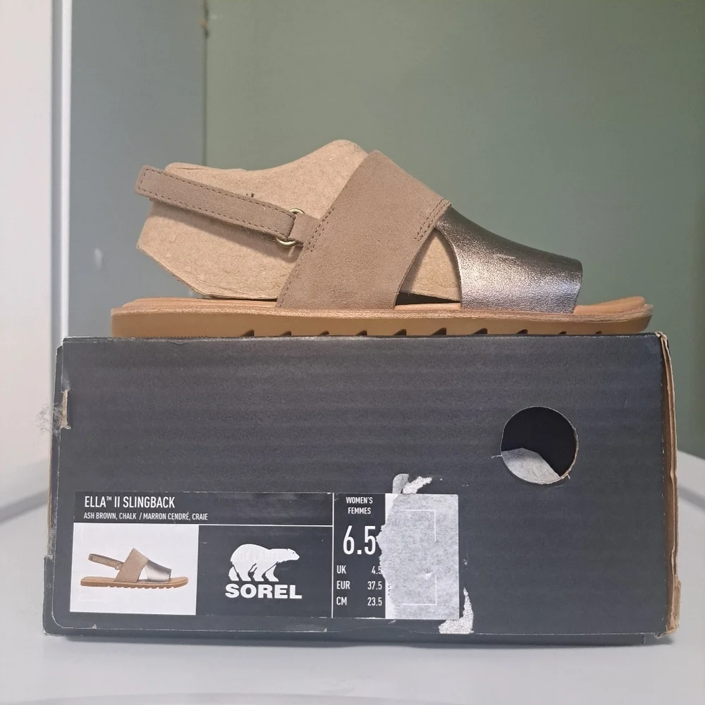 Sorel Ella II Slingback Ash Brown Chalk 6.5 NWT